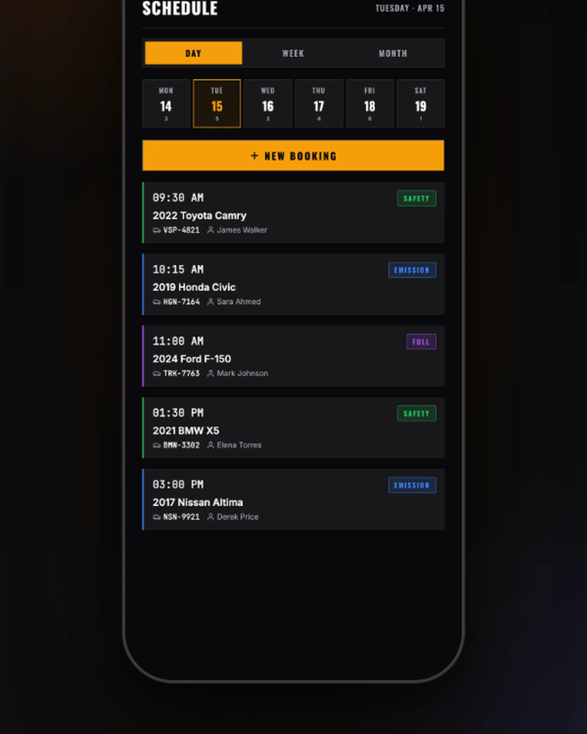 Calendar — booking by day, week, or month